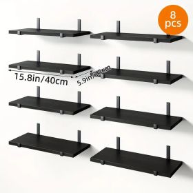 8-Pack 15.8" Floating Wall Shelves, Large Capacity Rustic Brown Storage Shelves â€“ Heavy-Duty Wall-Mounted Display Racks for Bedroom, Living Room