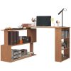 360Ã‚Â° Rotating Home Office Desk L Shaped Corner Computer Desk with Storage Shelves, Writing Table Workstation, Teak