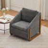 057- Set of 1 Chenille Fabric Modern Upholstered Armchair with Wooden Side Frame