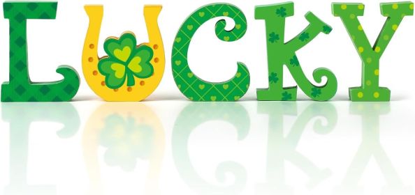 5 PCS St. Patrick's Day Decorations Wooden Lucky Leter Table Signs Shamrock St Patricks Day Table Centerpiece Decor Lucky Table Tierd Tray for Ho