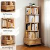 5 Tier Rotating Bookshelf, 360Â° Display Round Spinning Bookshelf with Wheels, Space-Saving, Small Space Rotating Bookshelf Tower for Bedroom