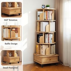 5 Tier Rotating Bookshelf, 360Â° Display Round Spinning Bookshelf with Wheels, Space-Saving, Small Space Rotating Bookshelf Tower for Bedroom