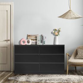 [] 6 Drawer Double Dresser for Bedroom, Wide Storage Cabinet for Living Room Home Entryway, Black