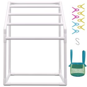Towel Rack, 5 Bars Outdoor PVC Towel Holder, Freestanding Pool Towel Hanger Stand with Clips, Bag & Hook, Outdoor Indoor Quilt Drying Rack Organizer