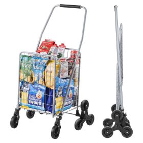Grocery Shopping Cart, 45L Stair Climbing Shopping Cart with 360Â° Rolling Swivel Wheels, Stair Climber Utility Cart with Tri-Wheels