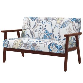 Compact Loveseat Sofa Couch Linen Fabric Double Seat Sofa with Rubber Wood Legs Multicolour