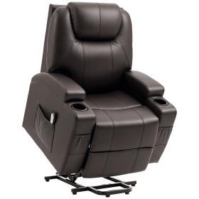 Power Lift Recliner Chair for Elderly, PU Leather Lift Chair with Footrest, Remote Control, Side Pockets and Cup Holders