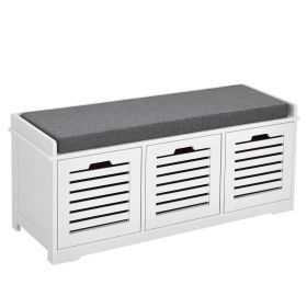 Upholstered Shoe Cabinet Storage Bench with Padded Cushion, with 3 drawer Enough Storage Space Bench Stool for Living Room Entryway Furniture, Wh