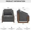 057- Set of 1 Chenille Fabric Modern Upholstered Armchair with Wooden Side Frame