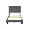 1pc Twin Platform Bed Dark Gray Velvet Upholstered Adjustable Height Headboard Button Tufted Solid Wood Bedroom Furniture