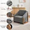057- Set of 1 Chenille Fabric Modern Upholstered Armchair with Wooden Side Frame