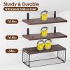 2 In 1 Floating Shelves Wall Mounted with Storage Basket Bathroom Shelves Over Toilet Wooden Shelves for Bedroom Living Room Kitchen Office Wall Decor