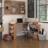 360Ã‚Â° Rotating Home Office Desk L Shaped Corner Computer Desk with Storage Shelves, Writing Table Workstation, Teak