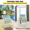 Towel Rack, 5 Bars Outdoor PVC Towel Holder, Freestanding Pool Towel Hanger Stand with Clips, Bag & Hook, Outdoor Indoor Quilt Drying Rack Organizer