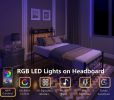 Twin Bed Frames , Headboard and Charging Station & LED Light for Bedroom, Solid and Stable, Noise Free, No Box Spring Needed, Easy Assembly