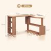360Ã‚Â° Rotating Home Office Desk L Shaped Corner Computer Desk with Storage Shelves, Writing Table Workstation, Teak