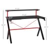 47 Inch Gaming Desk Racing Computer Desk Home Office Workstation with Elevated Monitor Shelf Rotatable Cup Holder Headphone Hook, Black