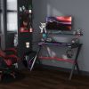 47 Inch Gaming Desk Racing Computer Desk Home Office Workstation with Elevated Monitor Shelf Rotatable Cup Holder Headphone Hook, Black