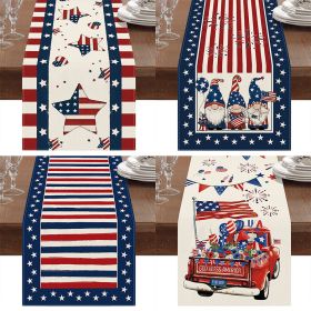 1PC Rectangle Linen Blend Striped Table Runners; Encryption Linen Home Decoration Independence Day Atmosphere Waterproof Table Runner; 72"*13"; Patrio (Color: 3, size: 33*120cm)