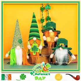 St.Patrick's Day Gnome Plush Elf Decorations - 4PCS Handmade Green Irish Gnome Scandinavian Tomte Leprechaun for Home Decor/Table Ornament (Color: green)