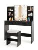 Vanity Set with Lighted Mirror and Stool with Power Outlet