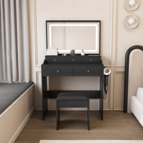 New Large Mirror Vanity Desk for Bed room , Modern Makeup Vanity Set with Power Outlet and Hair dryer holder, 5 Drawers (default: default title)