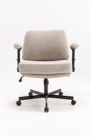 Criss Cross Chair with Wheels and Flip Arms-Comfy Fabric Cross Legged Office Chair with Thick Cushion&Wide Seat (Color: Khaki)