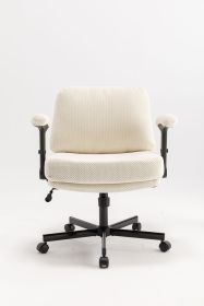 Criss Cross Chair with Wheels and Flip Arms-Comfy Fabric Cross Legged Office Chair with Thick Cushion&Wide Seat (Color: Beige)