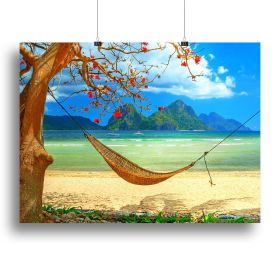 tropical beach scene with hammock Canvas Print or Poster (type: Poster Print, size: 16" x 12" / 42cm x 30cm (approx))