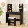 Vanity Set with Lighted Mirror and Stool with Power Outlet