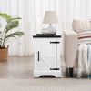 Farmhouse End table Nightstand Rectangular Farmhouse End Table with Barn Door and Adjustable Storage Shelf, Rustic Sofa Side Table for Living Room